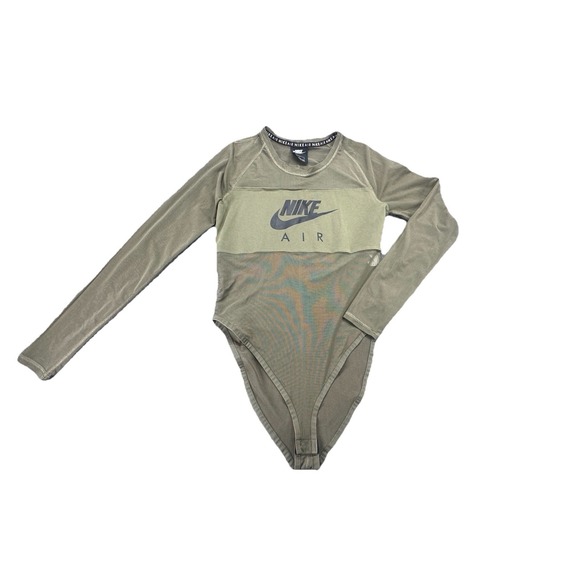 Nike AIR LONG-SLEEVE MESH BODYSUIT Olive Green Size M - Picture 1 of 7